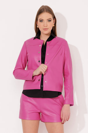 AMNESIA Riden kabátik pink koženkový