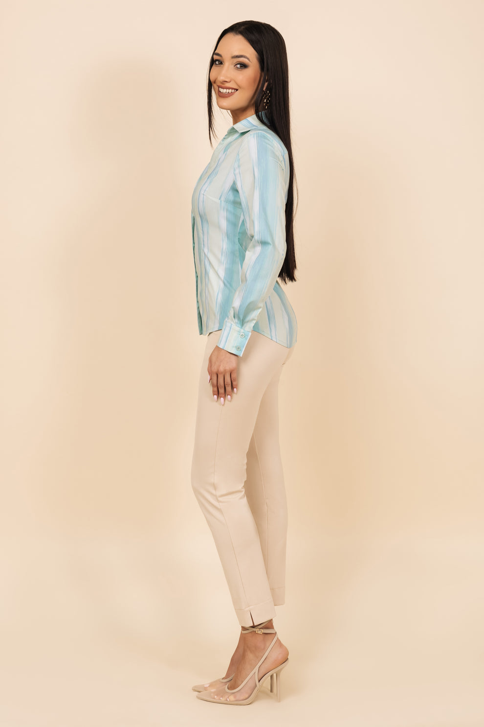 AMNESIA Zonda košeľa mentolovo-tyrkysové vzorované