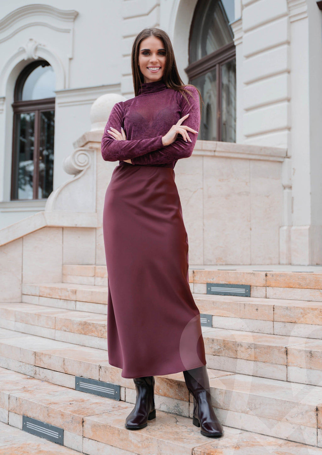 MAGENTA Sukňa saténová bordová M206699