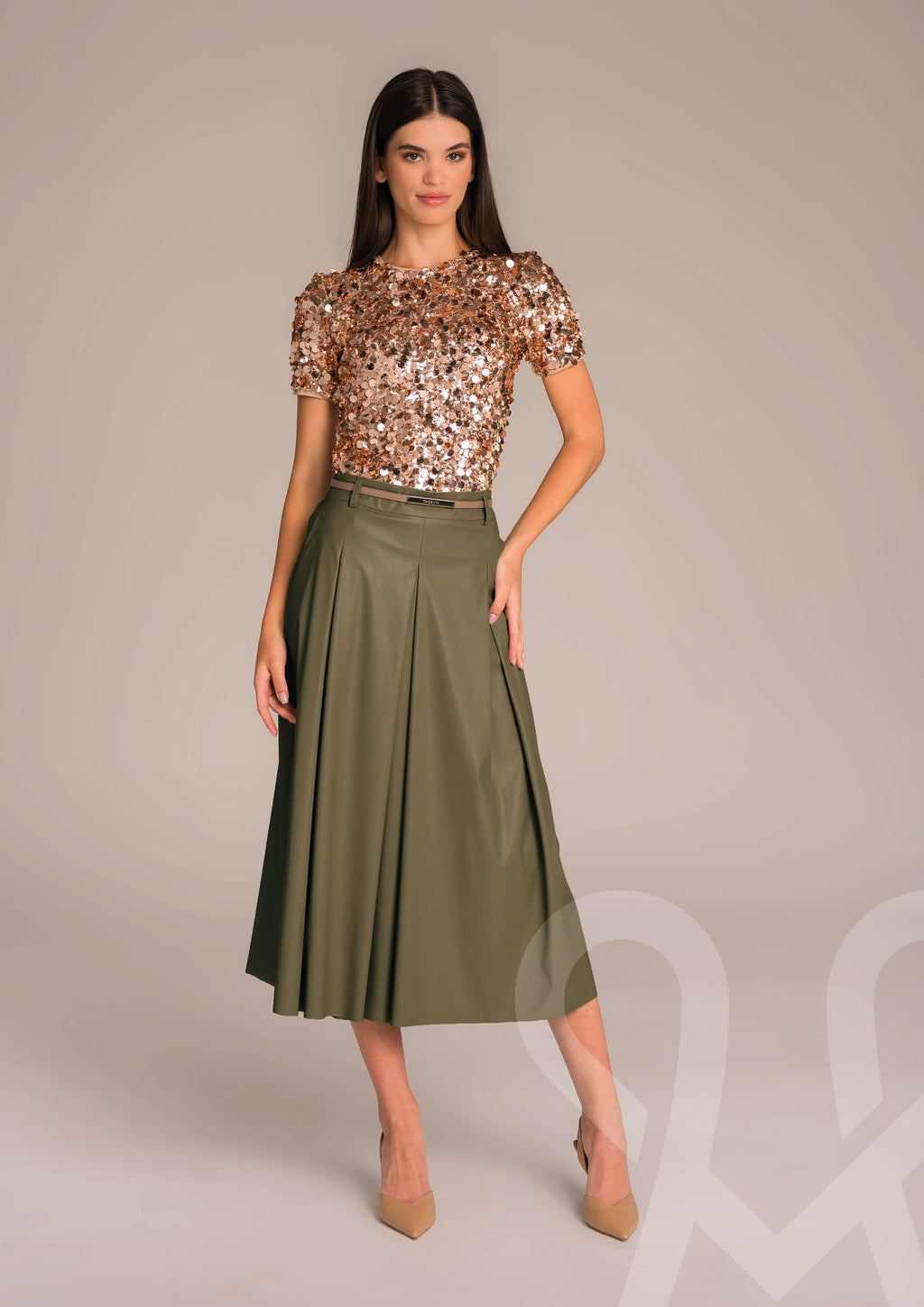 MAGENTA Sukňa koženková khaki M1836159