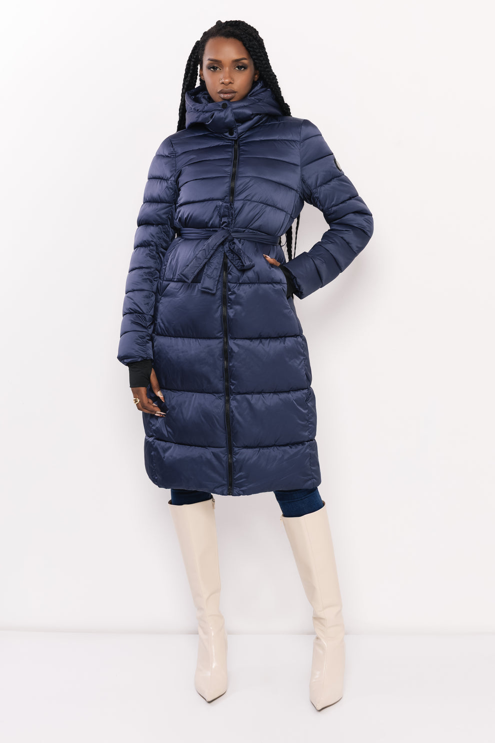 AMNESIA Blanka kabát štepovaný dlhý modrý