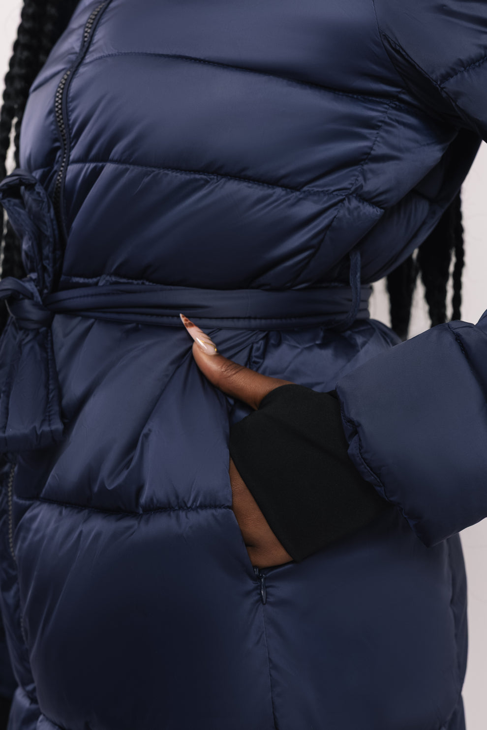 AMNESIA Blanka kabát štepovaný dlhý modrý