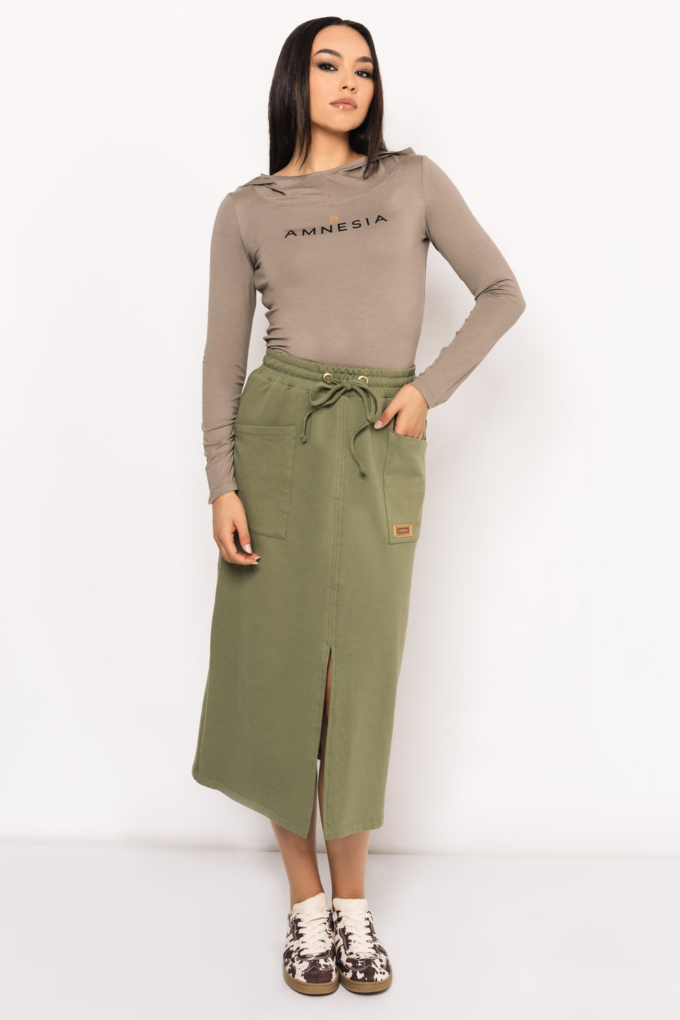 AMNESIA Huba sukňa khaki
