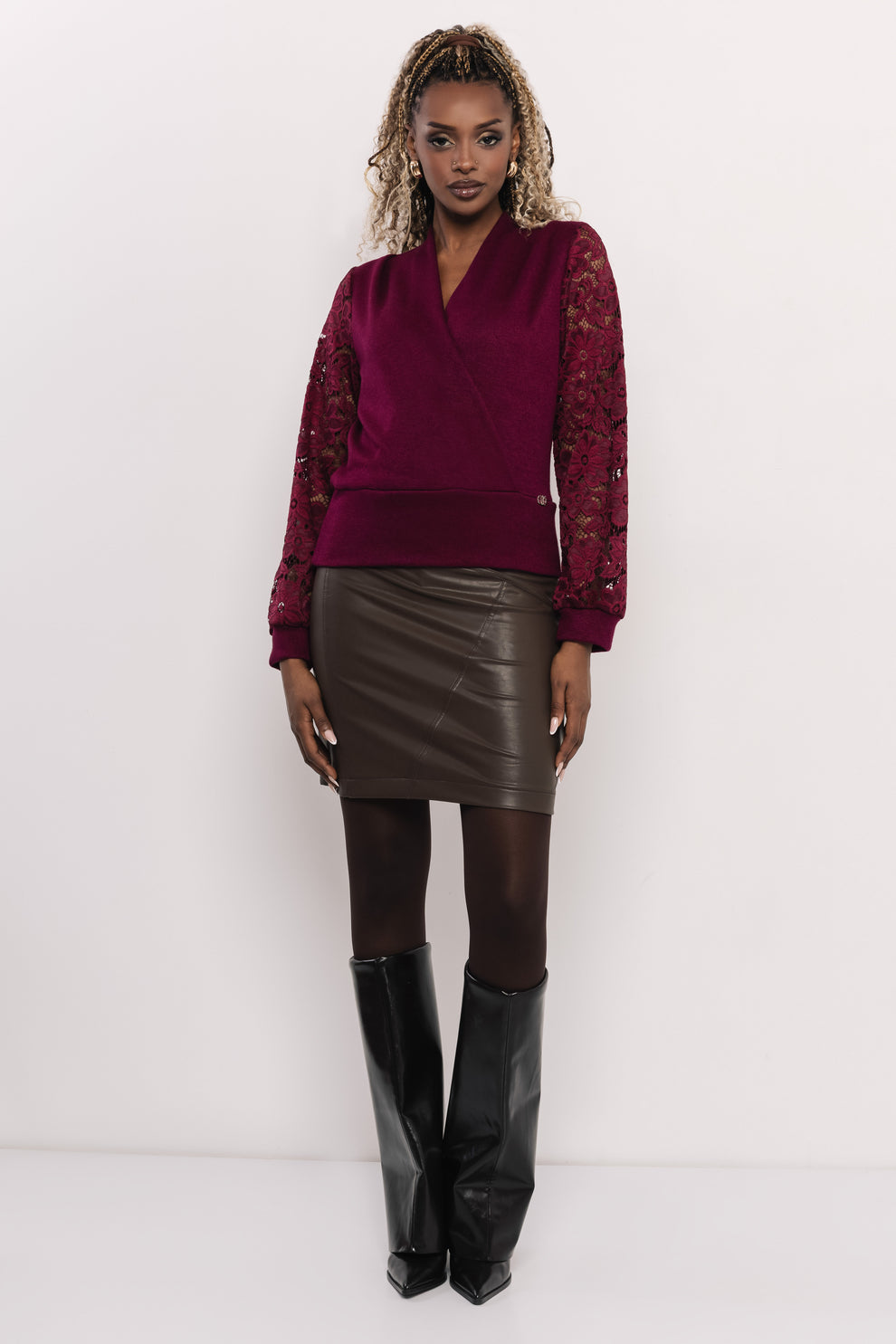 AMNESIA Mobutu top bordový čipkovaný