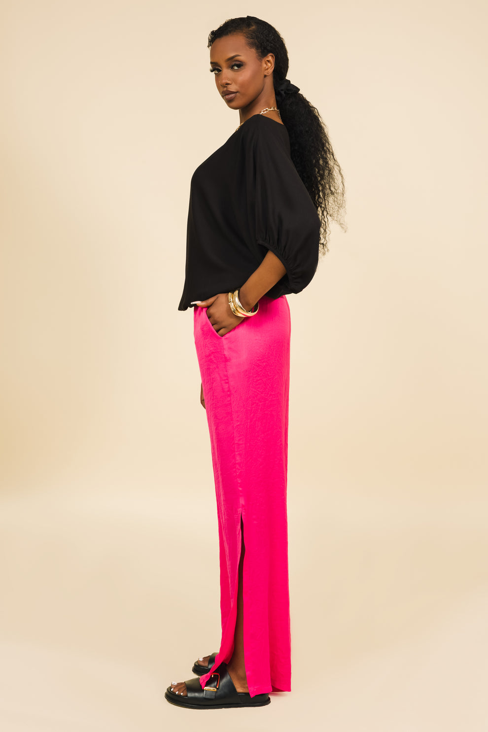 AMNESIA Satin tunika čierna