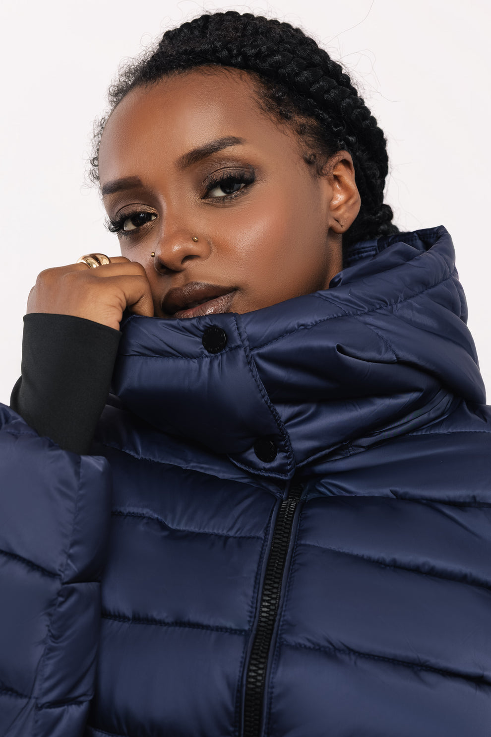 AMNESIA Blanka kabát štepovaný dlhý modrý