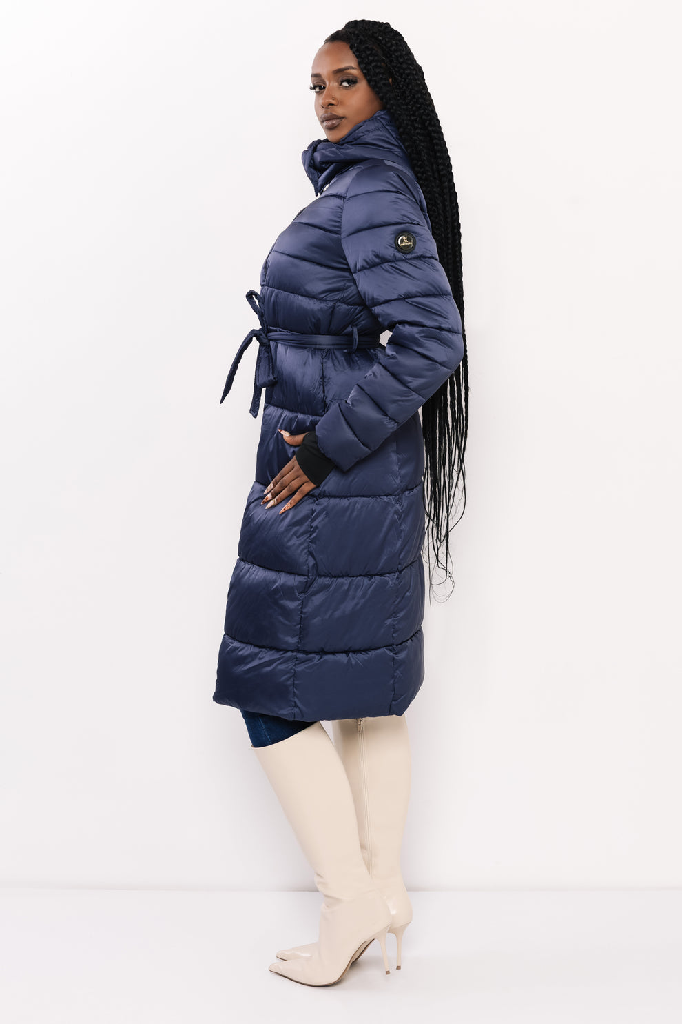 AMNESIA Blanka kabát štepovaný dlhý modrý