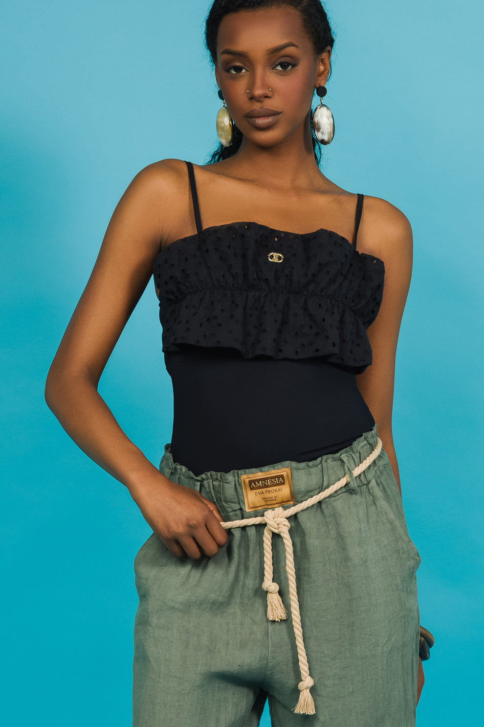 AMNESIA Folk nohavice khaki