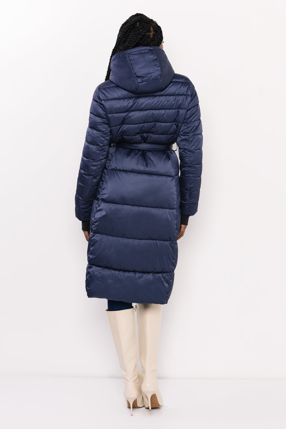 AMNESIA Blanka kabát štepovaný dlhý modrý