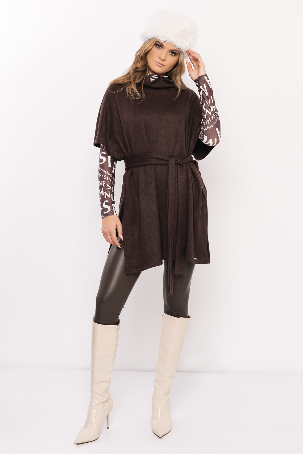 AMNESIA Nomel vesta pletená hnedá