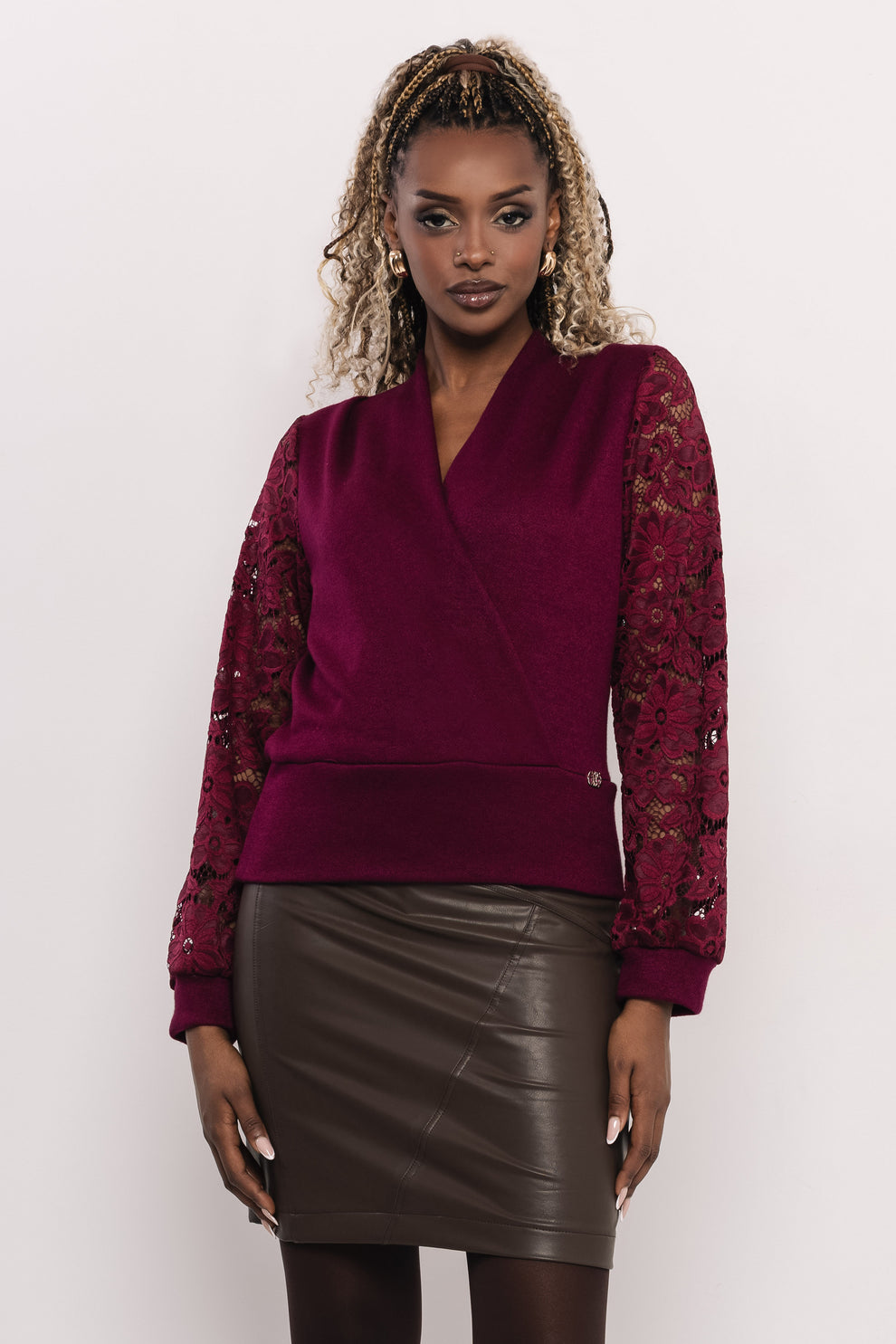 AMNESIA Mobutu top bordový čipkovaný