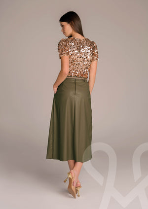 MAGENTA Sukňa koženková khaki M1836159
