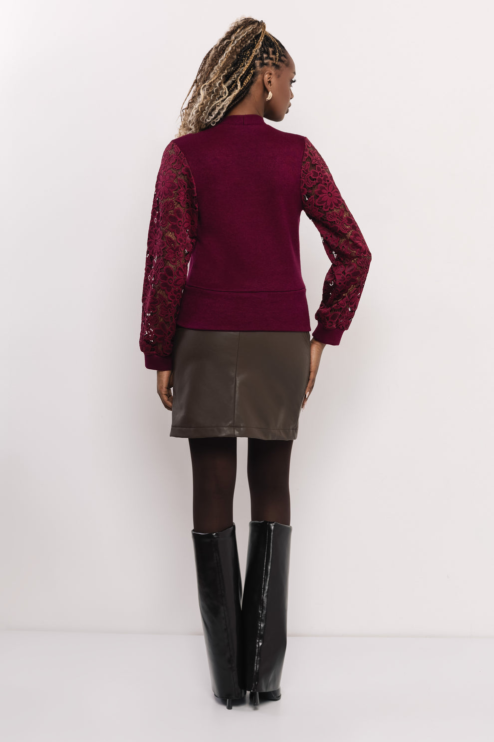 AMNESIA Mobutu top bordový čipkovaný