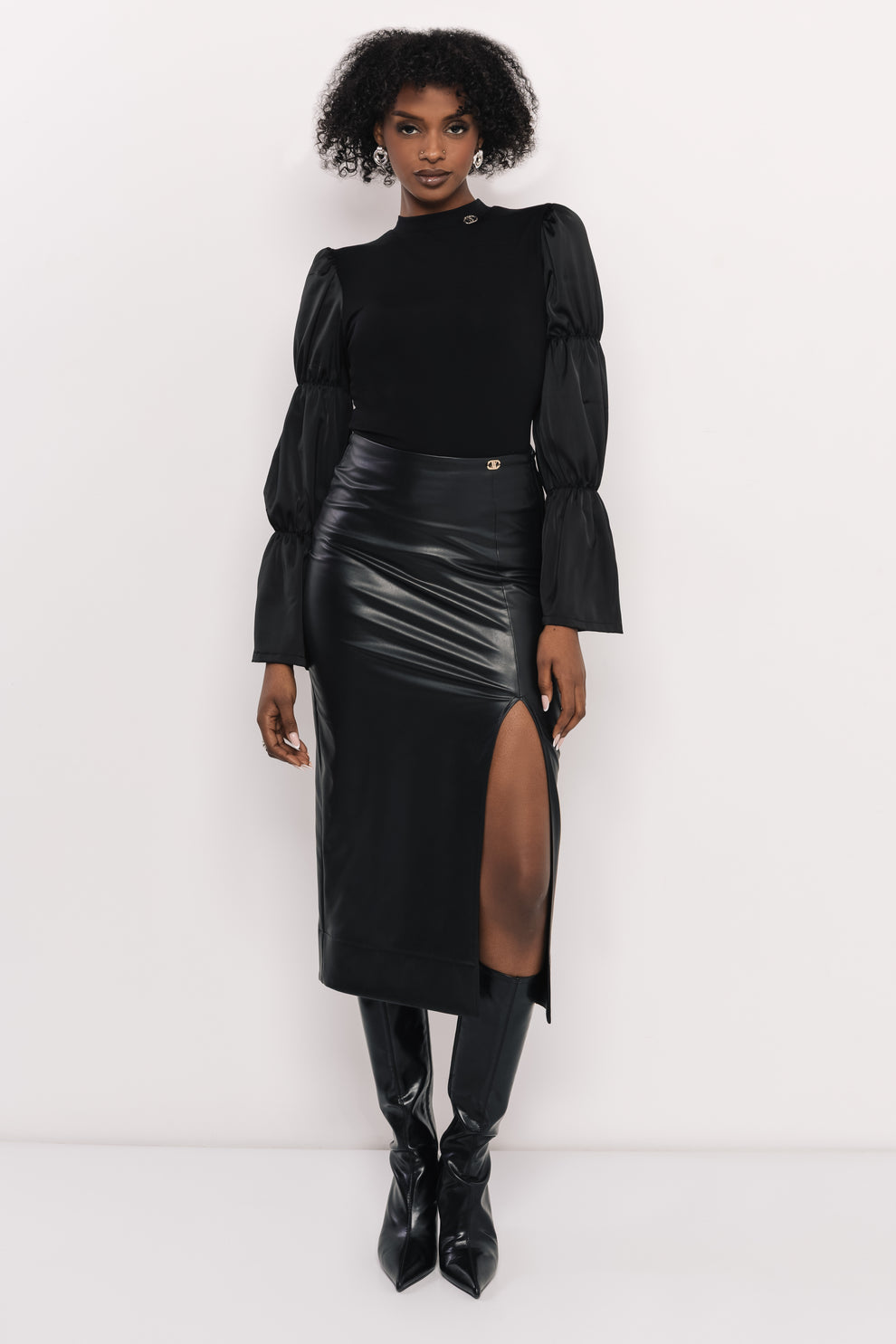 AMNESIA Hunt sukňa koženková čierna