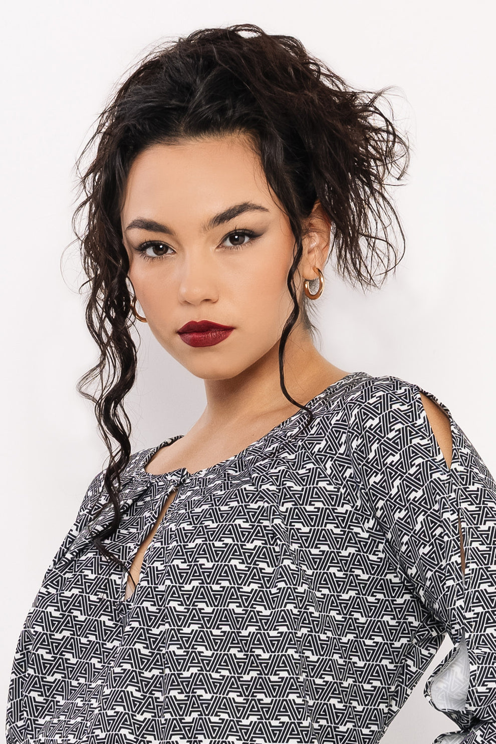 AMNESIA Meshi top čierno/krémový vzorový