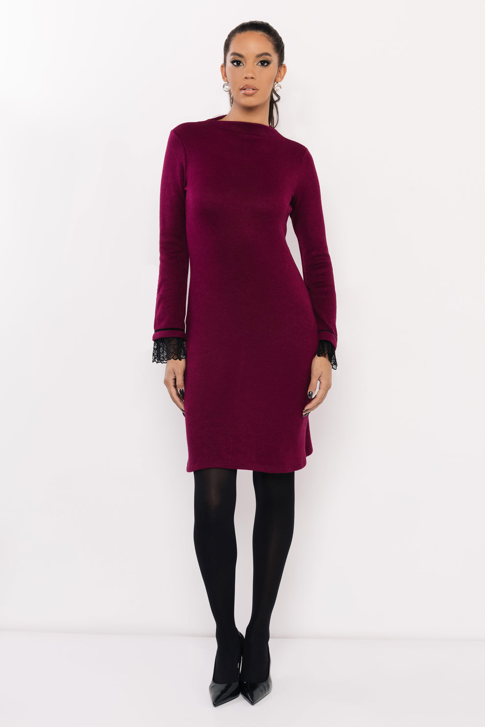 AMNESIA Ottawa šaty pletené bordové